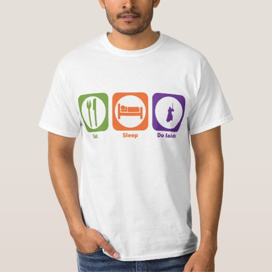 睡眠をしますIaidoを食べて下さい Tシャツ (正面)