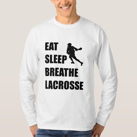 睡眠を呼吸しますラクロスを食べて下さい Tシャツ (正面)