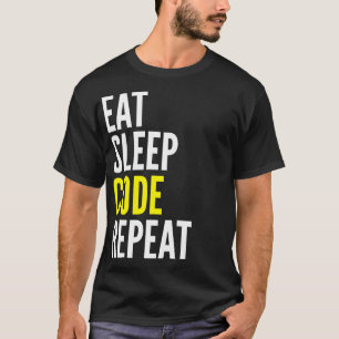 睡眠コード繰り返しのおもしろTシャツを食べて下さい Tシャツ
