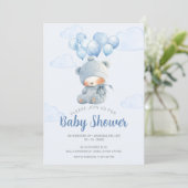 睡眠ベビーベアーブルーバルーンベビーシャワー 招待状 (スタンド正面)
