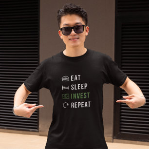 睡眠投資食べ繰り返し資本投資家 Tシャツ