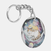 睡眠水色キャットアクセサリーパウチトラベルバッグ キーホルダー (正面左)