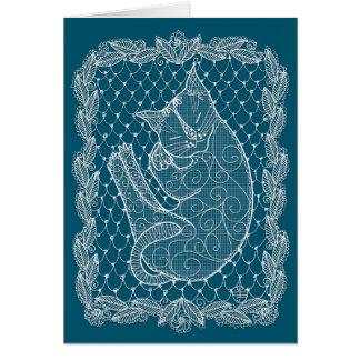 睡眠猫のレースのDoily (オーシャンブルー、ブランク)