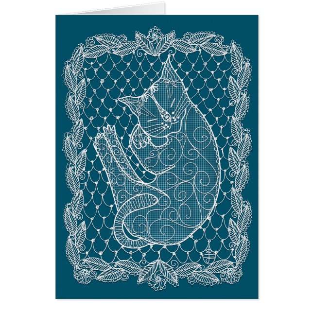 睡眠猫のレースのDoily (オーシャンブルー、ブランク) (正面)
