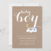 睡眠男の赤ちゃんシャワークラフト紙タイポグラフィ 招待状 (正面)