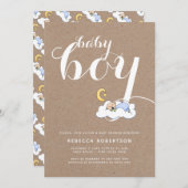 睡眠男の赤ちゃんシャワークラフト紙タイポグラフィ 招待状 (正面/裏面)
