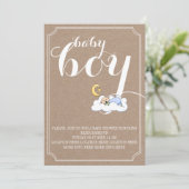 睡眠男の赤ちゃんシャワーヴィンテージ文字 ミニマル 招待状 (スタンド正面)