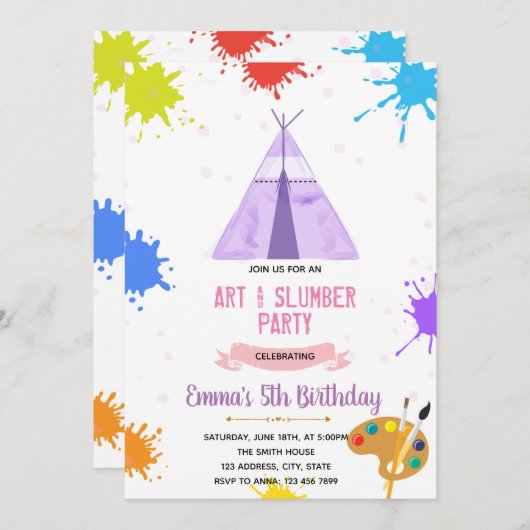 睡眠絵を描パーティー 招待状 (正面/裏面)