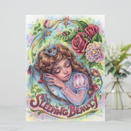 睡眠美しいプリンセスおとぎ話フラワーアートカード (スタンド正面)
