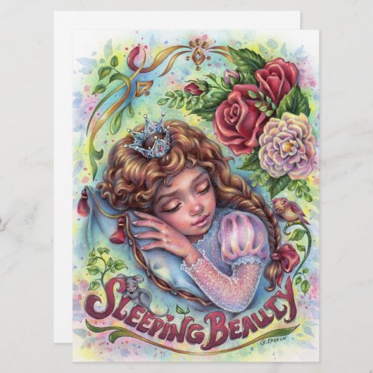 睡眠美しいプリンセスおとぎ話フラワーアートカード (正面/裏面)