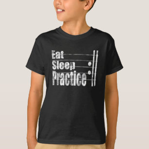 睡眠食べエクササイズが音楽の贈おもしろいり物を繰り返す Tシャツ