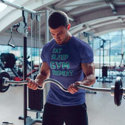 睡眠食べジムのリピーター引用文ブルー文字 Tシャツ