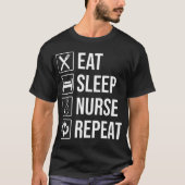 睡眠食べナースリポおもしろいート看護プレミアム Tシャツ (正面)