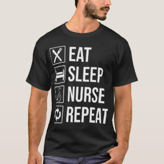 睡眠食べナースリポおもしろいート看護プレミアム Tシャツ