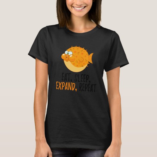 睡眠食べ拡大繰り返しフグ2 Tシャツ (正面)