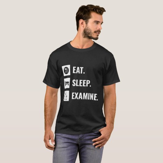 睡眠食べ検査眼科医職種タイトル Tシャツ (正面フル)