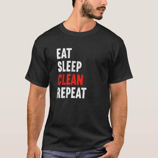 睡眠食べ清掃清掃員クリーナー Tシャツ (正面)