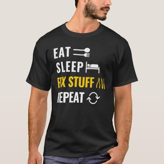 睡眠食べ直定物繰り返しユーティリティマンと労働者 Tシャツ (正面)