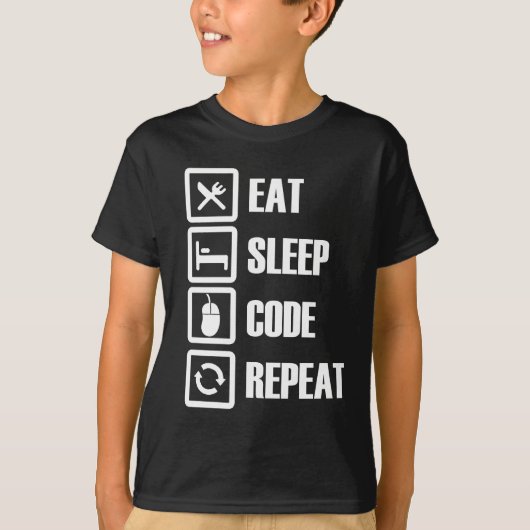 -睡眠-コードを食べて下さい- Tシャツを繰り返して下さい Tシャツ (正面)
