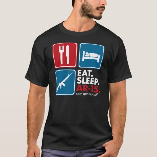 睡眠AR-15を-赤い青および白い食べて下さい Tシャツ (正面)