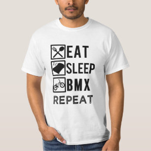 睡眠BMXの繰り返しのおもしろいなサイクリングメンズワイシャツを食べて Tシャツ