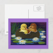 睡蓮とエッグシェルボートのアヒル ポストカード (正面/裏面)