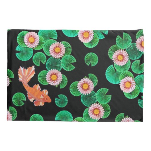 睡蓮とコイ魚枕ケース 枕カバー (裏面)