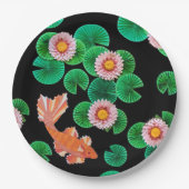 睡蓮とコイ魚紙プレート ペーパープレート (正面)