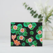 睡蓮とコイ魚葉書 ポストカード (スタンド正面)