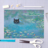 睡蓮に囲まれて泳ぐ黒猫デコパージュ 薄葉紙 (クラフト)