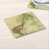 睡蓮のカエルとトンボ スクエアペーパーコースター (アングル)