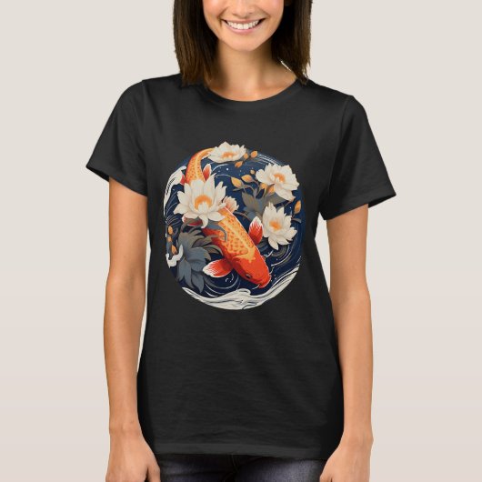 睡蓮の下の和風の鯉 Tシャツ (正面)