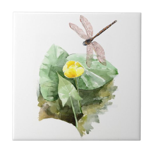 睡蓮の水彩画 タイル (正面)