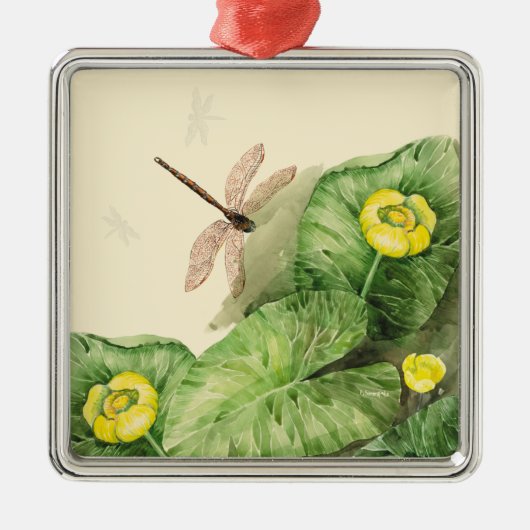 睡蓮の水彩画 メタルオーナメント (正面)