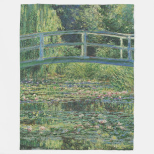 睡蓮の池、風景油絵、モネ フリースブランケット