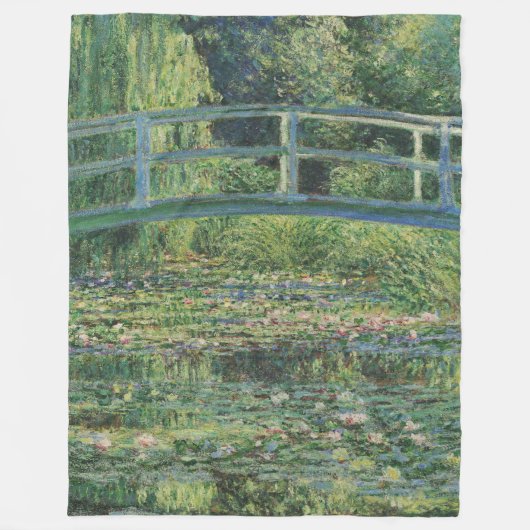 睡蓮の池、風景油絵、モネ フリースブランケット (正面)