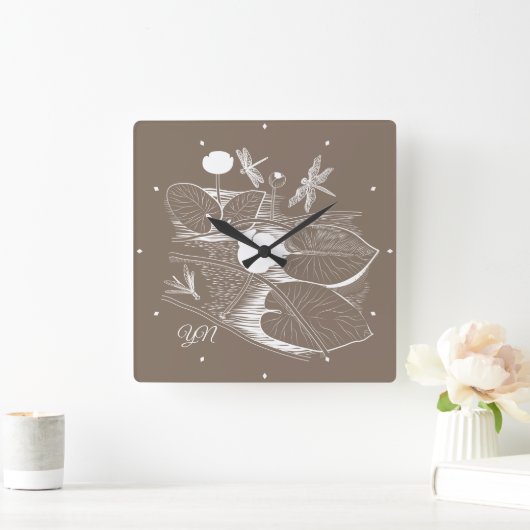 睡蓮の絵 スクエア壁時計 (ホーム)