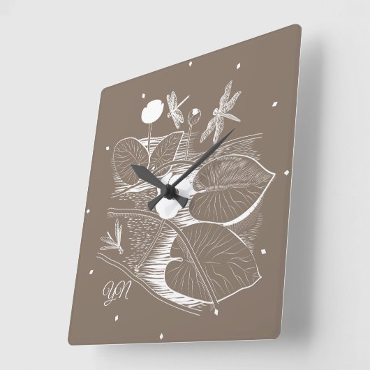 睡蓮の絵 スクエア壁時計 (傾斜)