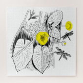 睡蓮の黄色い版木、銅版、版画 ジグソーパズル (横)