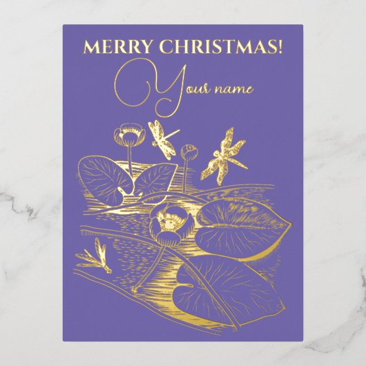 睡蓮の黄色い版木、銅版、版画 箔シーズンポストカード (正面)