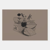 睡蓮イエローブラウン版木、銅版、版画グラフィック ラッピングペーパーシート (正面3)