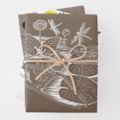 睡蓮イエローブラウン版木、銅版、版画グラフィック ラッピングペーパーシート (インサイチュ)