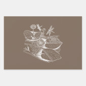 睡蓮イエローブラウン版木、銅版、版画グラフィック ラッピングペーパーシート (正面)