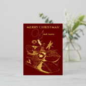 睡蓮イエロー版木、銅版、版画グラフィックフォイルホリダ 箔シーズンポストカード (立ち正面)