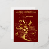 睡蓮イエロー版木、銅版、版画グラフィックフォイルホリダ 箔シーズンポストカード (正面/裏面)