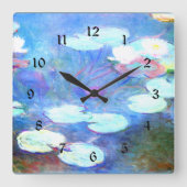 睡蓮ピンク – クロード・モネの美しい芸術 スクエア壁時計 (正面)