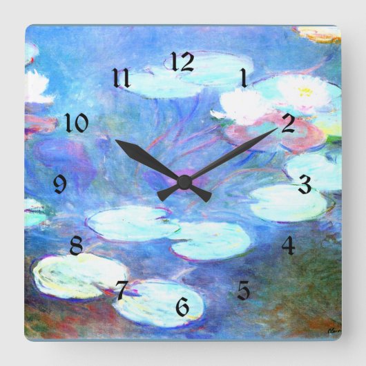睡蓮ピンク – クロード・モネの美しい芸術 スクエア壁時計 (正面)