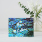 睡蓮(青)、お誕生日おめでとうございます ポストカード (スタンド正面)