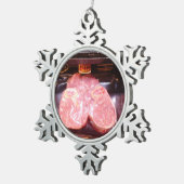 睾丸のクリスマスのおもしろいな装飾の子牛の肉牛ステーキ スノーフレークピューターオーナメント (右)