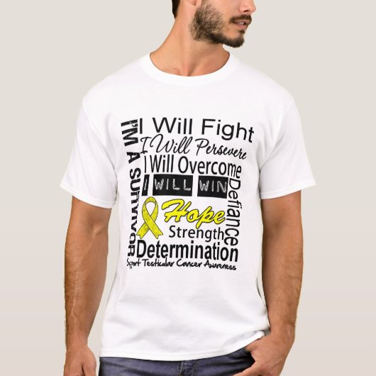 睾丸癌の戦いは克服された勝利辛抱します Tシャツ (正面)